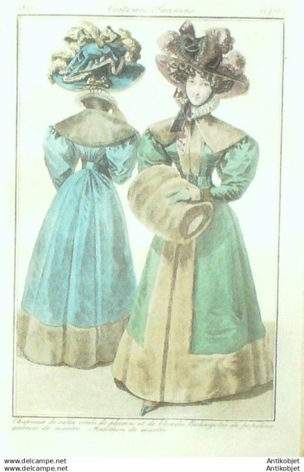 Gravure Mode Costume Parisien 1827 # 2476 (eau forte old Fashion plate