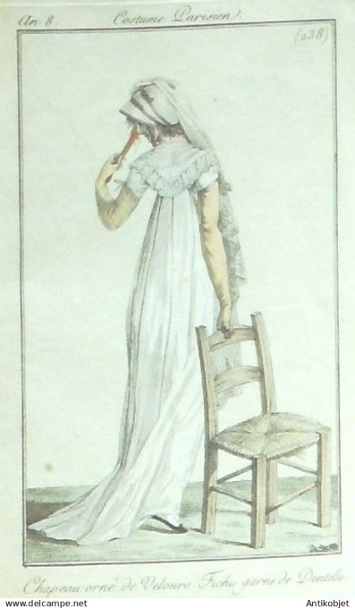 Costume Parisien 1800 an 8 # 238 (eau forte) Fichu garni de dentelles