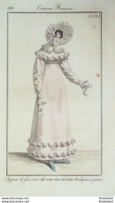 Costume Parisien 1818 # 1752 Entre deux de satin  brodequin