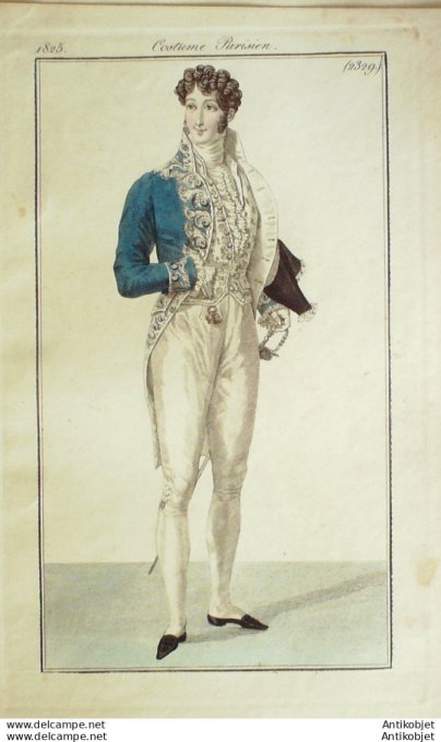Gravure de mode Costume Parisien 1825 n°2329 Costume de cour homme velours épée