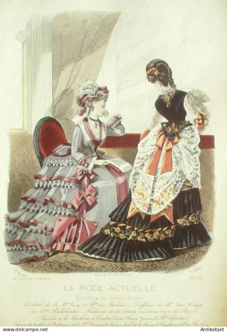 Gravure La Mode actuelle 1874 # 130 (Old Fashion plate)