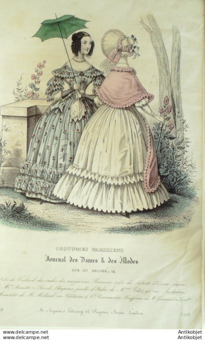 Gravure de mode Costume Parisien 1838 n°3568b Redingotes mérinos curika homme