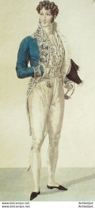 Gravure de mode Costume Parisien 1825 n°2329 Costume de cour homme velours épée