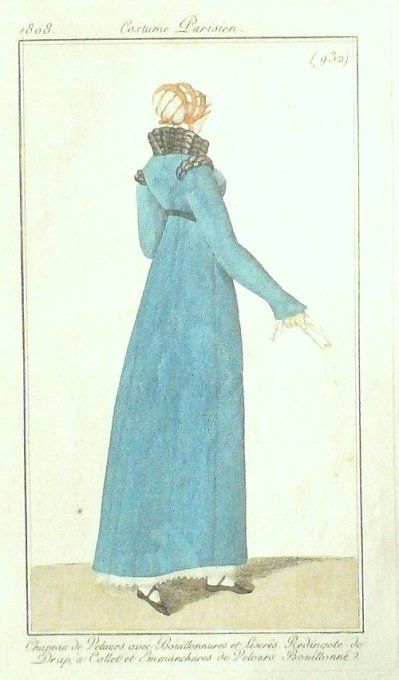 Gravure Mode Costume Parisien 1808 #  932 (eau forte old Fashion plate