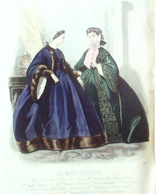 Gravure Les Modes Parisiennes 1860 # 932 Peignoirs velours Maison Ghys