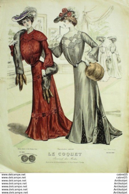 Gravure Mode Le Coquet 1902 # 50 (Old Fashion plate)