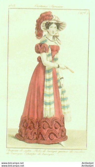 Costume Parisien 1823 # 2176 Robe de Brèges & ruches
