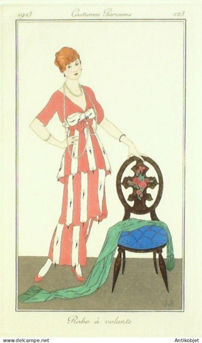 Gravure Mode Costume Parisien 1913 # 123 Van Brock Jan (eau forte)