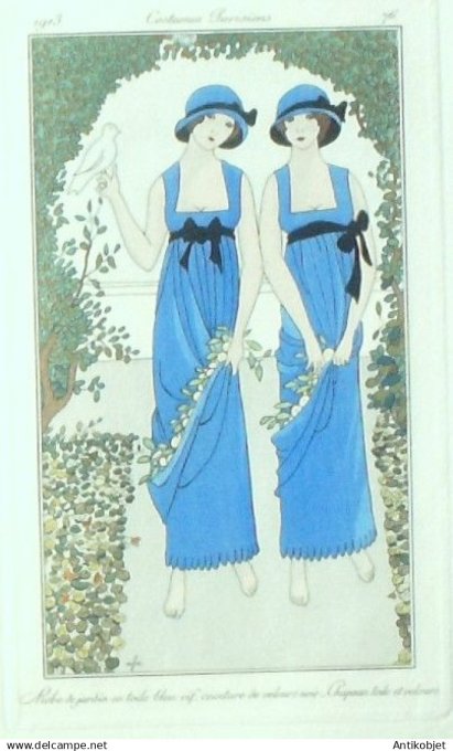 Gravure Costume Parisien 1913 # 76 Boutet de Monvel Bernard (eau forte) Robe de jardin
