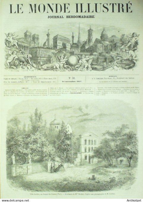 Le Monde illustré 1857 n° 31 Caen (14) Cannet (83) Inde Cawnpore paquebot Great Eastern