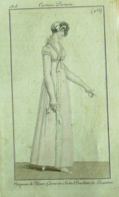 Gravure Mode Costume Parisien 1808 #  933 (eau forte old Fashion plate