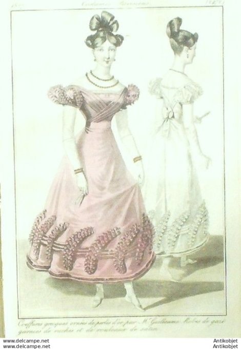Gravure Mode Costume Parisien 1827 # 2472 (eau forte old Fashion plate