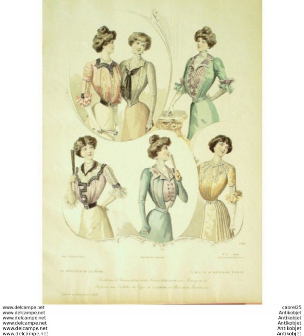 Gravure Mode Le Moniteur 1900 # 06 (Old Fashion plate)