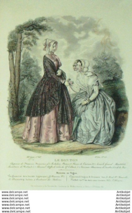Gravure Mode Le Bon Ton 1846 13 # 13 (aquarelle old fashion plate)