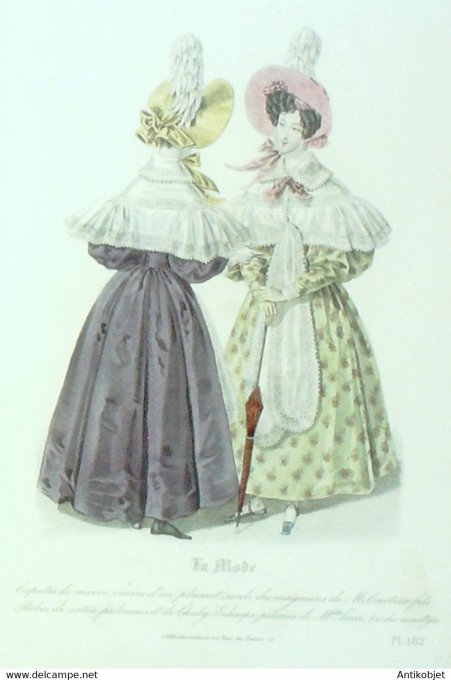 Gravure La mode 1831 n°182 Robes de satin polonais