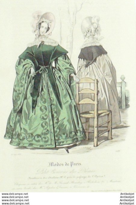 Gravure Mode Courrier des Dames 1836 # 1288 (eau forte old Fashion plate)