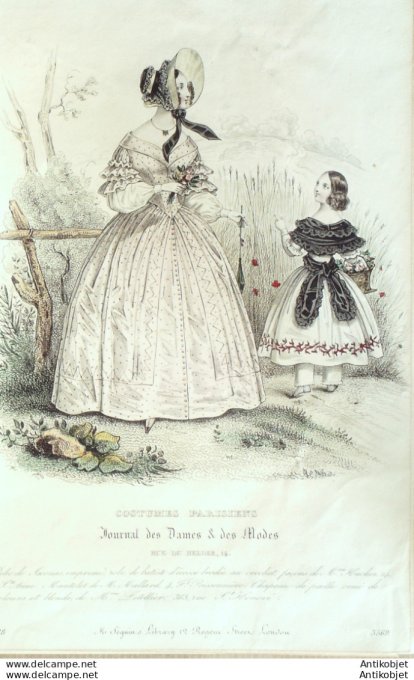 Costume Parisien 1838 # 3569 Robe de Jaconas imprimée