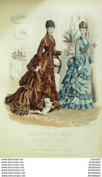 Gravure Mode La Gazette 1875 # 201 (Old Fashion plate) Chien