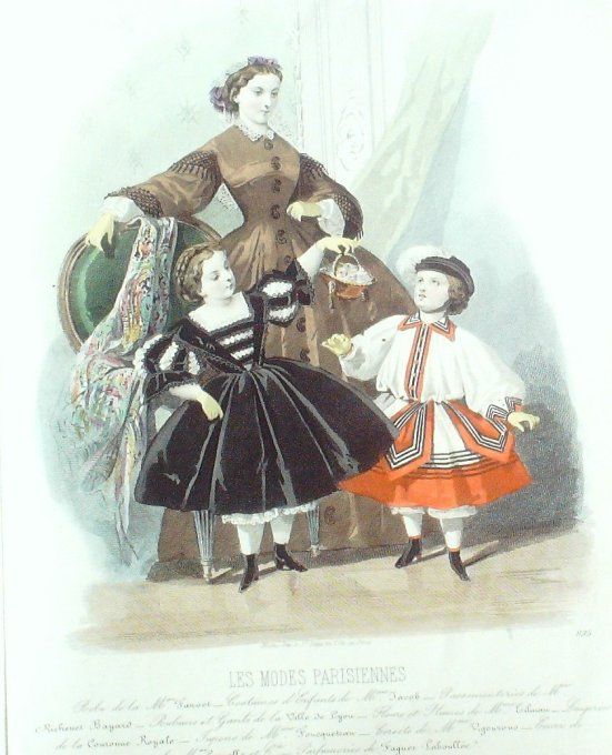 Gravure Les Modes Parisiennes 1861 # 935 Robe Gros Naples Maison Fauvet