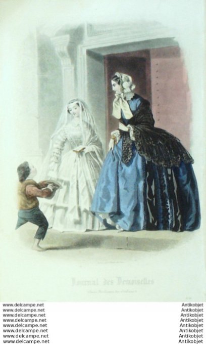 Gravure Mode J.Demoiselles 1855 # 04 (aquarelle Old Fashion plate)
