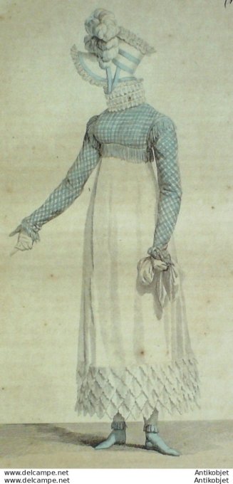 Gravure de mode Costume Parisien 1811 n°1188 Chapeau et Spencer de soie