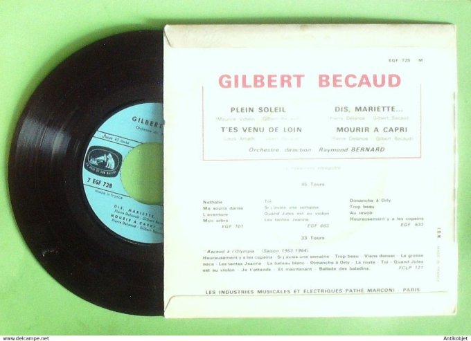 Bécaud Gilbert 45T EP T'es venu de loin 1965
