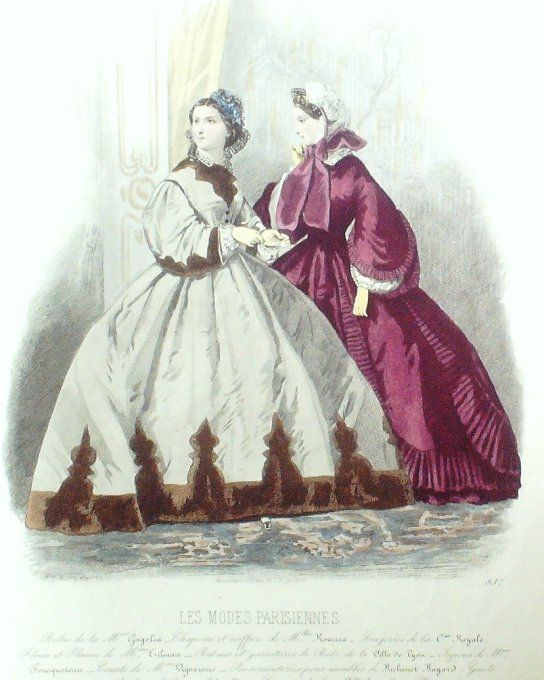Gravure Les Modes Parisiennes 1861 # 937 Robes velours Maison Gagelin