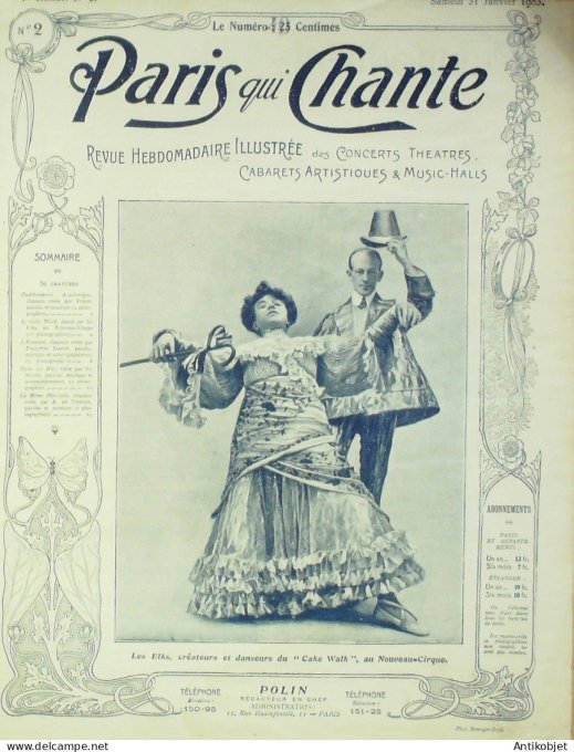 Paris qui chante 1903 n°  2 Fursy Cake Walk Darty Alice Tender les Elks