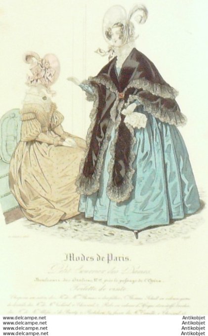 Gravure Mode Courrier des Dames 1836 # 1296 (eau forte old Fashion plate)