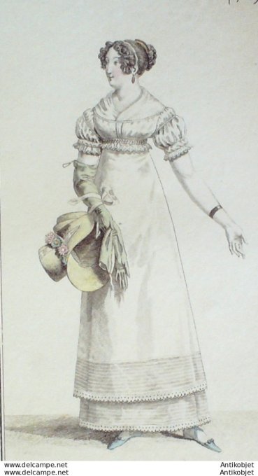 Gravure de mode Costume Parisien 1818 n°1754 Canezou de mousseline  robe