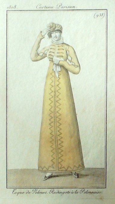 Gravure Mode Costume Parisien 1808 #  938 (eau forte old Fashion plate