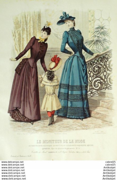 Gravure Mode Le Moniteur 1889 # 44 (Old Fashion plate)