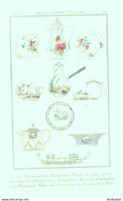 Gravure Costume Parisien 1913 # 74 Anonyme (eau forte) Porcelaines