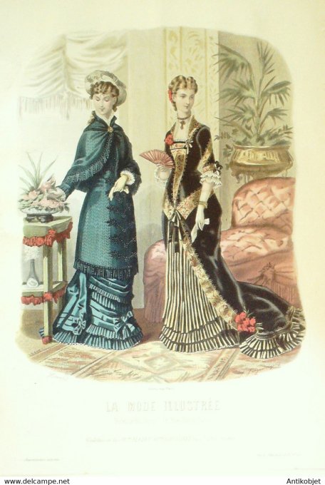 Gravure de mode La Mode illustrée 1879 n°44 (Maison Fladry-Coussinet)