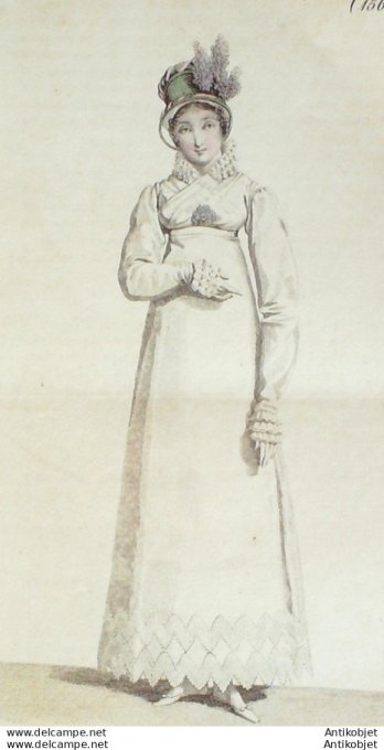 Gravure de mode Costume Parisien 1816 n°1561 Robe perkale