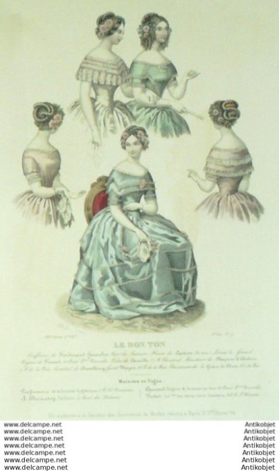 Gravure Mode Le Bon Ton 1846 13 #  (aquarelle old fashion plate)