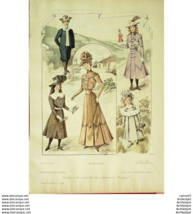 Gravure Mode Le Moniteur 1900 # 08 (Old Fashion plate)
