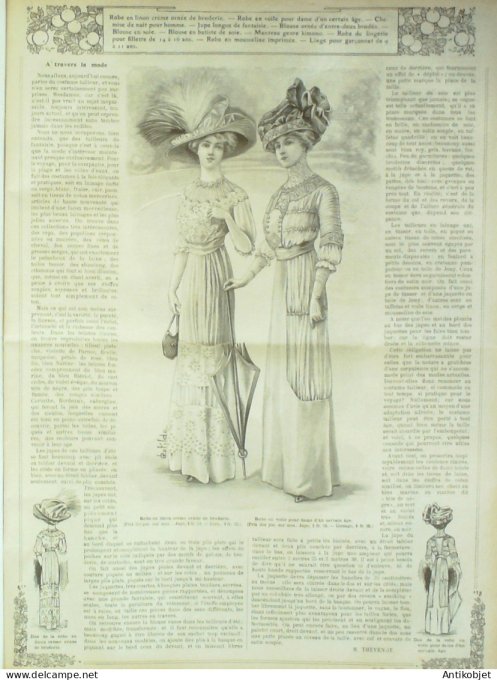 La Mode illustrée journal 1910 n° 26 Toilettes Costumes Passementerie