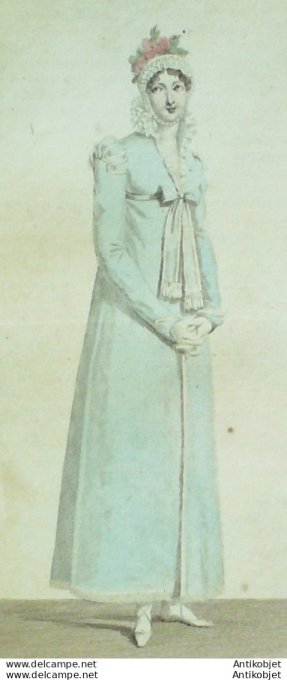 Gravure de mode Costume Parisien 1811 n°1189 Douillette de soie & tulle