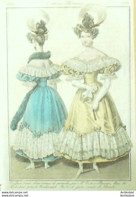 Gravure Mode Costume Parisien 1830 # 2761 (eau forte old Fashion plate