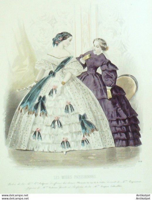 Gravure Les Modes Parisiennes 1859 # 838 Robe de voile  Maison Vafseno