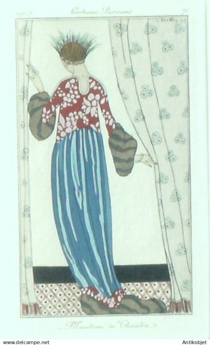 Gravure Costume Parisien 1913 # 71 Barbier George (eau forte) Manteau de théâtre