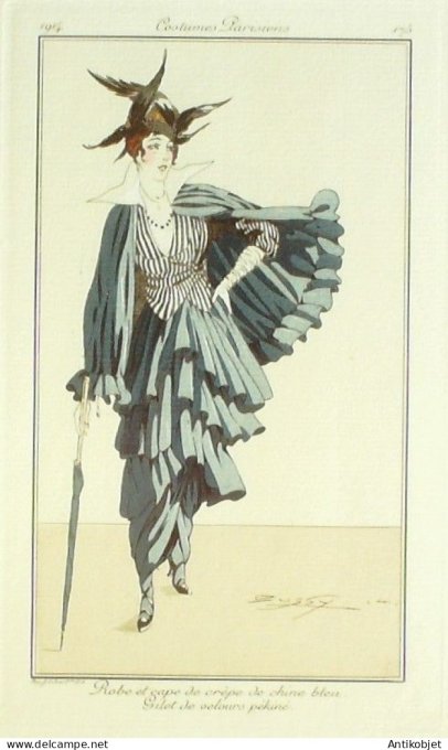 Gravure Mode Costume Parisien 1914 # 175 Bussy (eau forte)