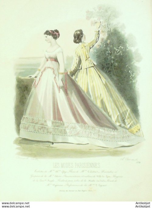 Gravure Les Modes Parisiennes 1865 #1214 Robes ghros d'Italie Maison Ghys
