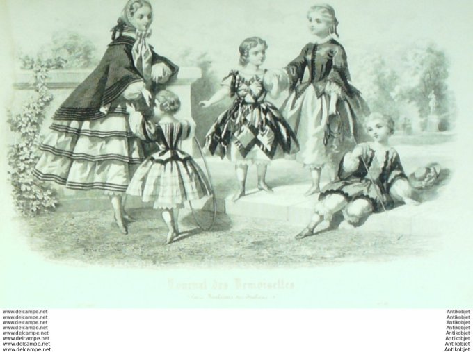 Gravure Mode J.Demoiselles 1856 # 11b (aquarelle Old Fashion plate)