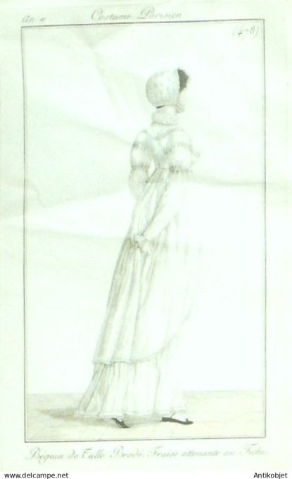 Costume Parisien 1803 an 11 # 478 (eau forte)  Béguin de tulle fraise
