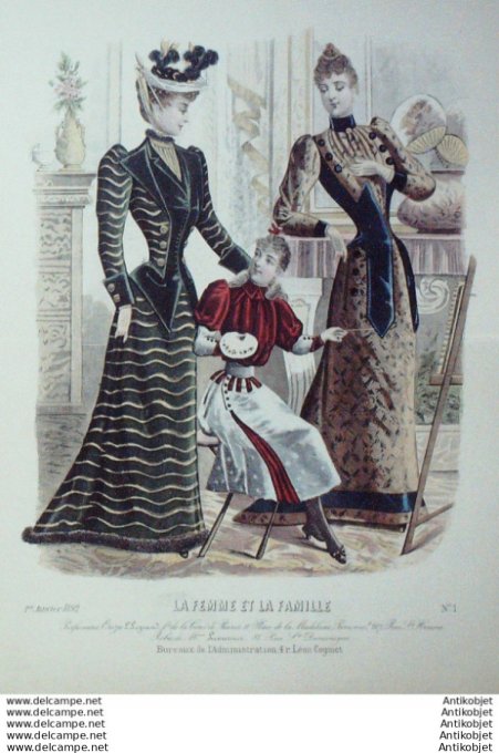 Gravure Mode La Femme & La Famille 1892 # 01 (Old Fashion plate)