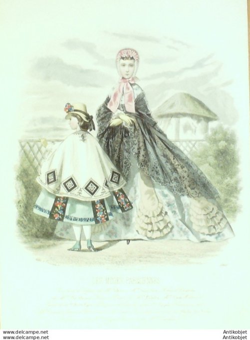 Gravure Les Modes Parisiennes 1863 #1060 Robes voile & perkale Maison Desrez