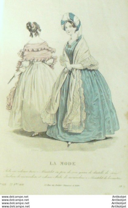 Gravure La mode 1836 # 528 (aquarelle old Fashion plate)