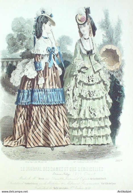 Gravure Mode J.Dames & Demoiselles 1863 # 1002b (Old Fashion plate)